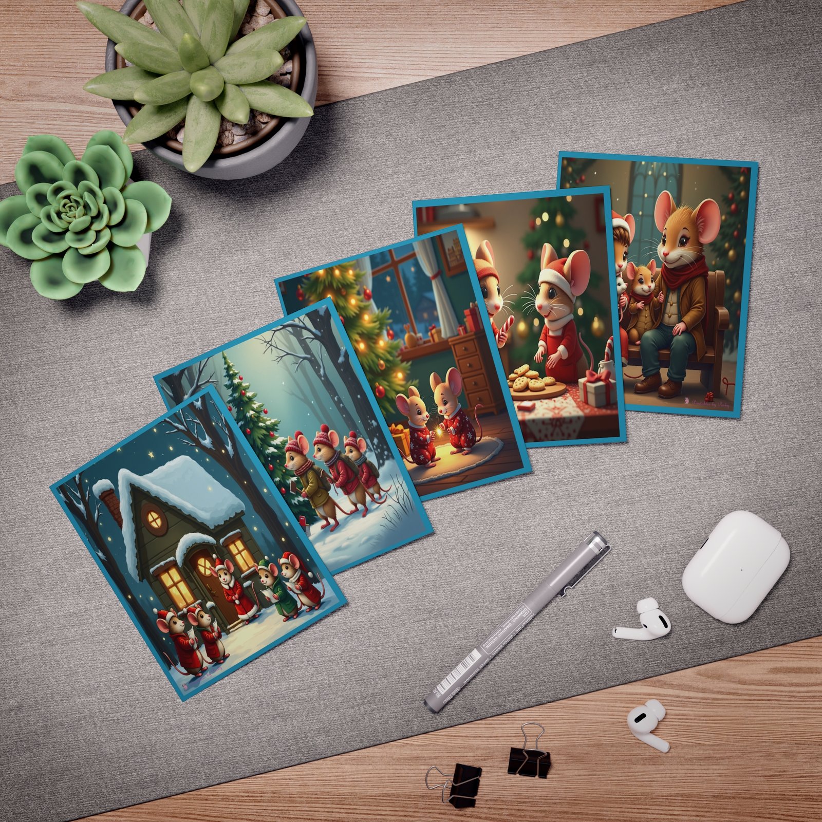 Christmas Mice Greeting Cards – 5-Pack Multi-Design Set with Envelopes - Image 4