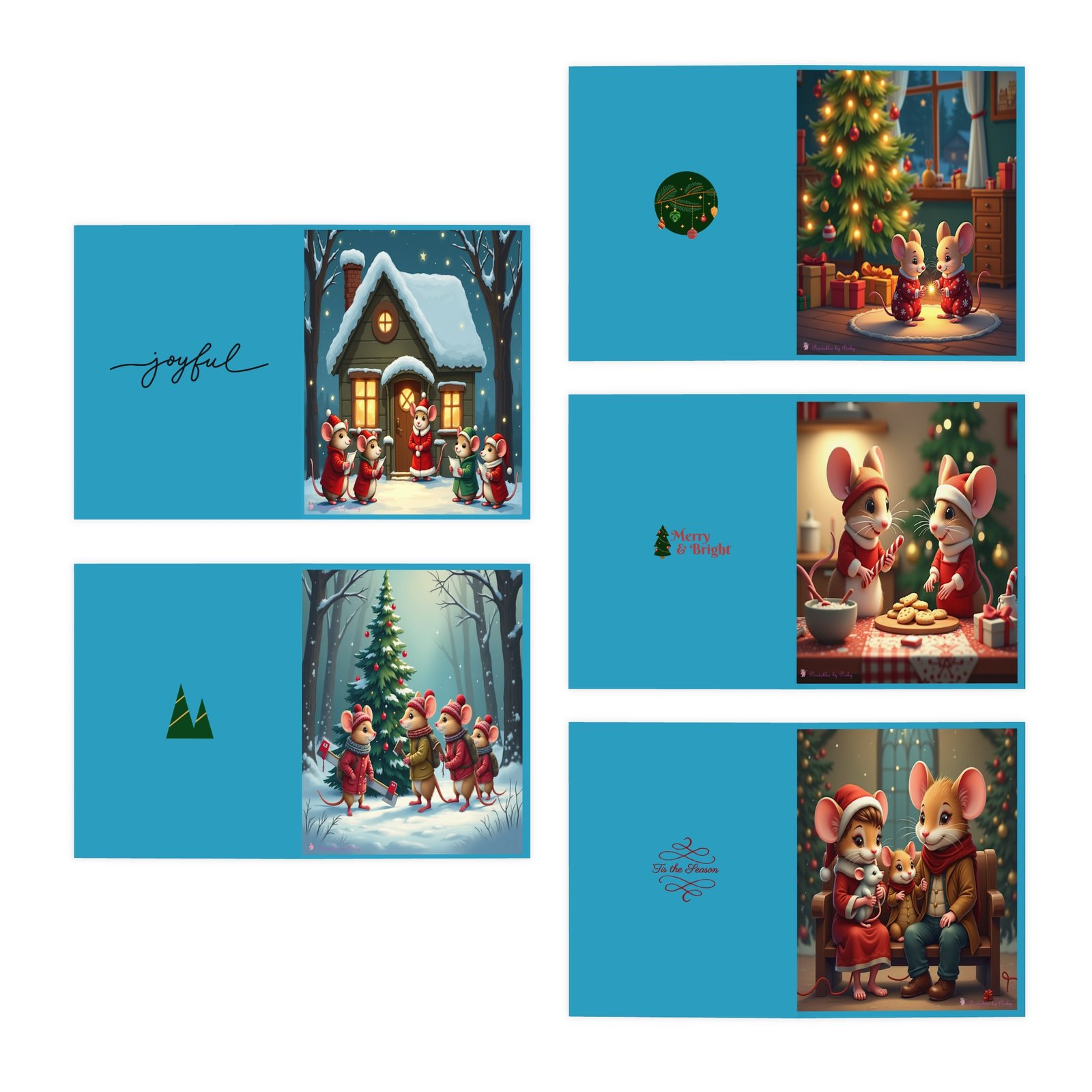 Christmas Mice Greeting Cards – 5-Pack Multi-Design Set with Envelopes - Image 2