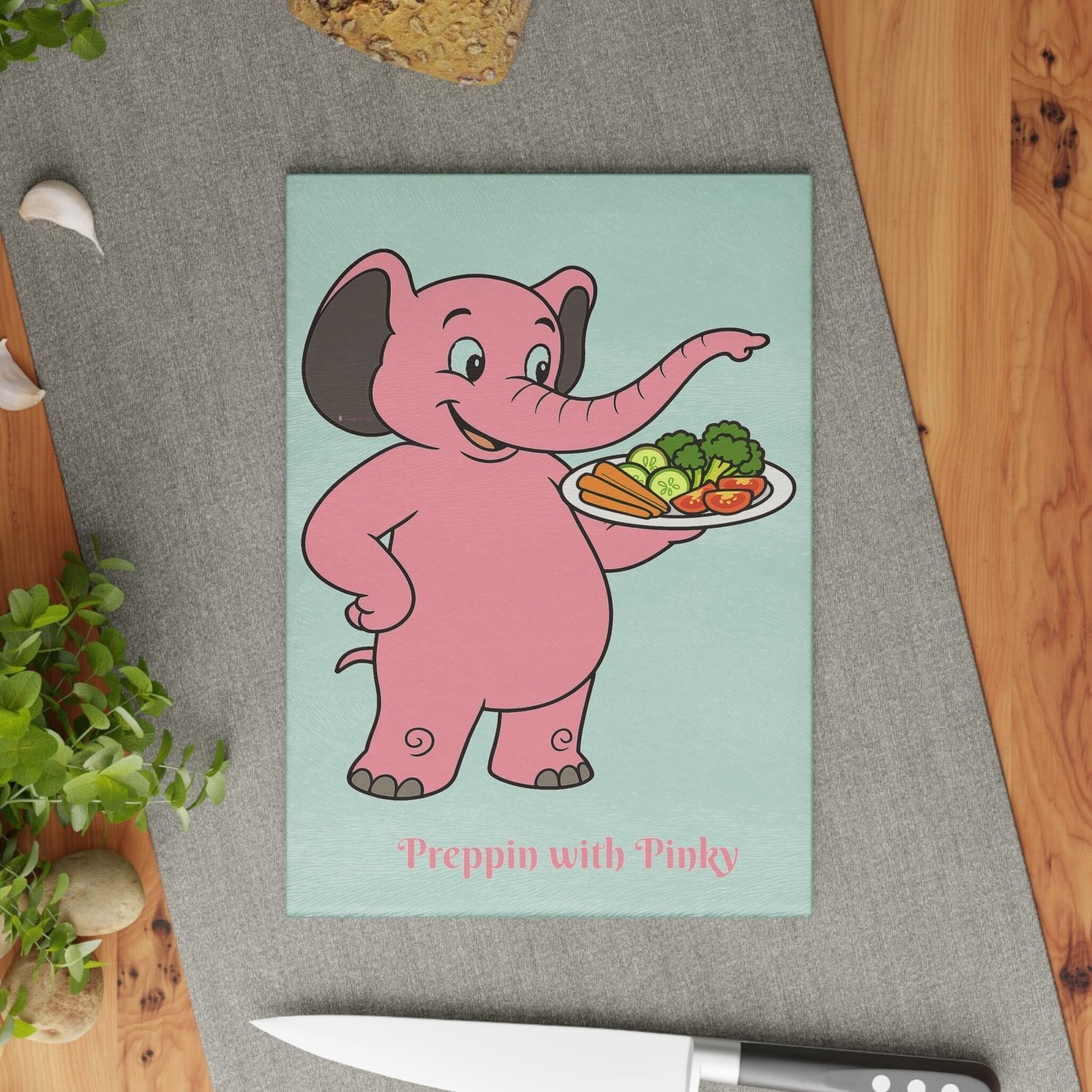 Preppin' with Pinky Retro Elephant Glass Cutting Board in Two Sizes